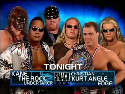 WWF Kane&Undertaker&The Rock vs Christian&Edge&kurt Angle (SmackDown2001 2 22)