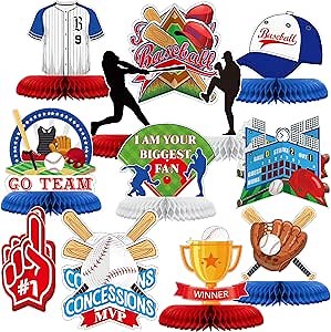 Marspark 12 Pcs Baseball Party Decoration Baseball Centerpieces Birthday Party Supplies Honeycomb Centerpieces Sports Theme Decor for Birthday Baby Shower
