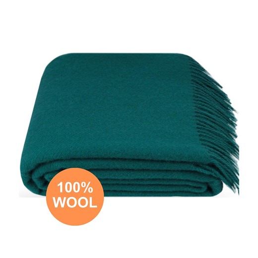 Teal Wool Throw Blanket, 100% Sheep Wool, Fringed Couch Throw, Warm Heavy Sofa Blanket, 55x79 in