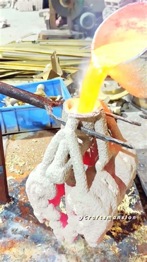 The Intense Process of Pouring Molten Metal into Investment Castings