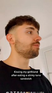 Giving my girlfriend a kiss after eating a stinky tuna sandwich haha #couple #humor #fyp | Poppy Hollins
