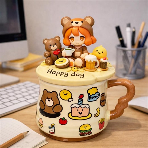 Handmade Cartoon Butter Character Mug | Personalized Coffee Cup, Slime Themed Drinkware - Etsy