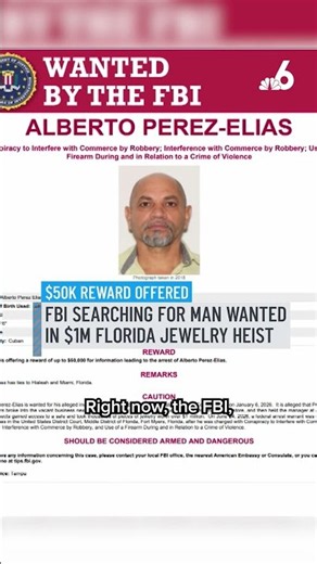FBI: $50K reward offered for man wanted in $1M Florida jewelry store heist