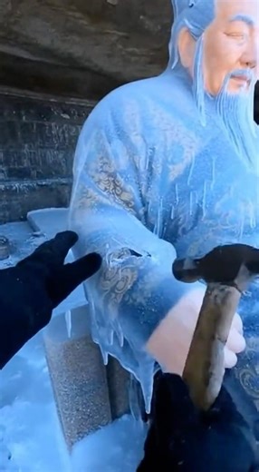 A Sacred Statue Frozen Solid by Ice — What Happened Next Shocked Everyone 🧊⛩️ #shorts #icestorm