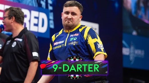 World Matchplay Darts: Luke Littler bangs in 9-darter in semi-final