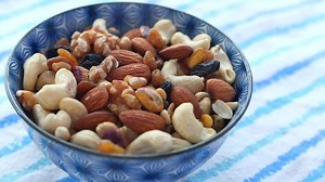 Close up of many mixed nuts