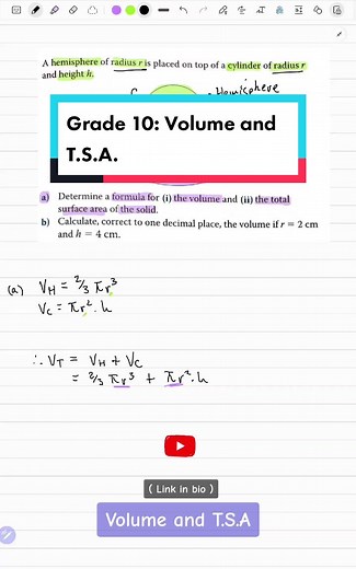 Volume and T.S.A. Grade 10 #tutor #solveforx #grade10math #exam #Maths #formula #equation