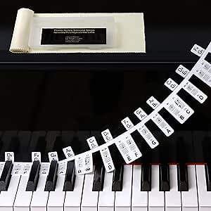 Easy Install Non-sticky Label with Black Keys Semitones,61 Digital Keyboard Stickers with Dust Cover and Box,Easter Basket Stuffers-Monochrome