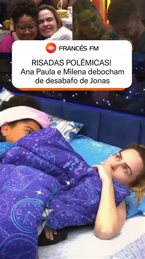 Rede Francês FM | Brasil on Instagram: "Ana Paula e Milena apareceram em um vídeo deitadas, assistindo alguns momentos da festa de Babu, e chamaram atenção por sua reação a Jonas Sulzbach. No vídeo, é possível ver as sisters prestando atenção no desabafo do brother para Sarah, em que ele revela ter se sentido profundamente ofendido e mal ao ser pressionado para permitir que quatro sisters dançassem sobre ele. O que virou assunto nas redes foi a reação das duas: Ana Paula e Milena começaram a rir