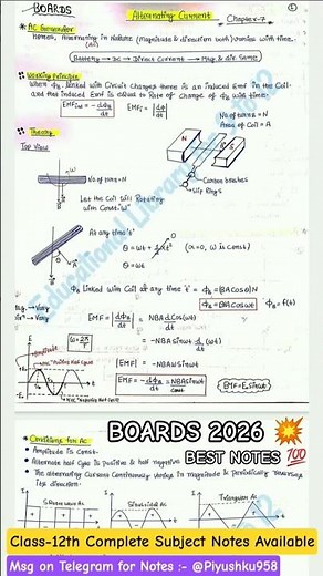 Alternating Current Physics Class -12th Best Handwritten Notes for Boards 2026 || 🇮🇳 PDF AVAILABLE 💯