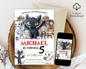 How to Train Your Dragon, Birthday Template, Dragon Party, Invitation Template, Digital Download, Hiccup, Toothless, Party Invitation - Etsy