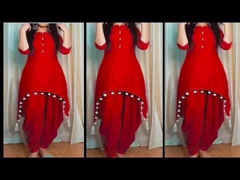 designer kurti with dhoti pant cutting and stitching/ kurti ki cutting/high low kurti