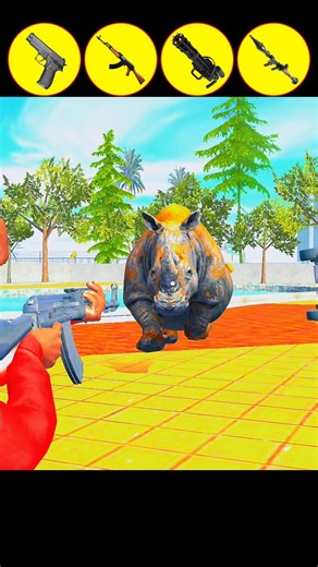 All Gun Vs Rhinoceros 🦏 Challenge 🤯 Indian Bikes Driving 3D 💥 #shorts #gaming #gta #viral