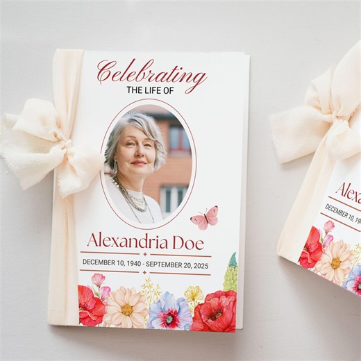 Obituary Template for Women, Wildflower Celebration of Life Bi-fold (canva) - Etsy
