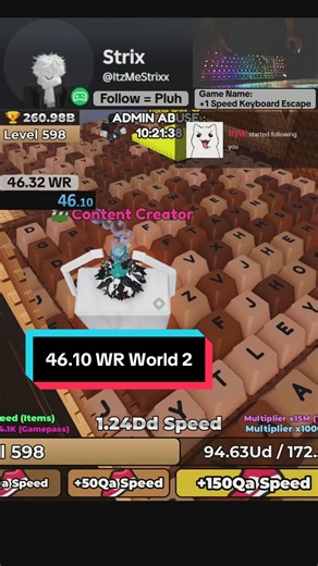 MY NEW WORLD 2 SPEEDRUN WORLD RECORD IN KEYBOARD ESCAPE (46.10s) 😭✌️#roblox #speedrun #keyboardescape #adminabuse #robloxfyp