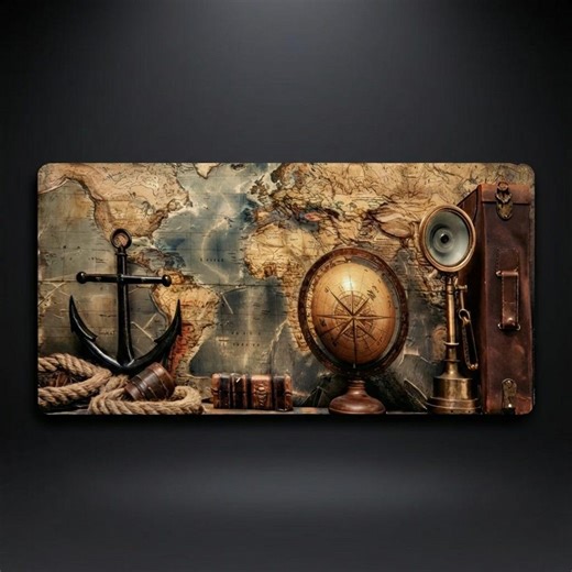 Vintage World Map Desk Mat, Nautical Compass Gaming Mouse Pad, Antique Office Decor XXL - Etsy