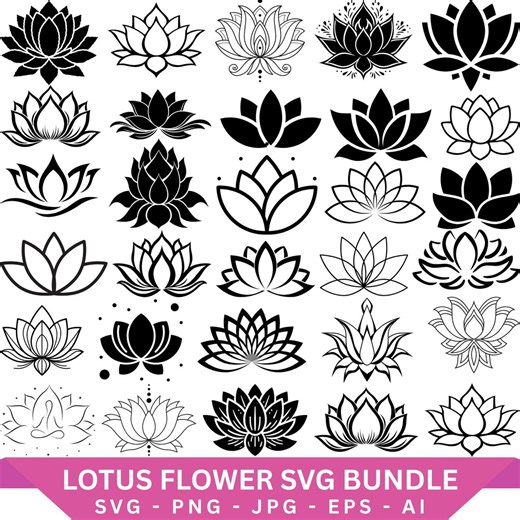 Lotus Flower SVG Bundle, Laser Engraving, Silhouette, Cut Files (digital Download) - Etsy
