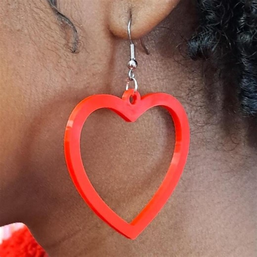 3D Printed Earrings Large Red Heart Hoops - Etsy