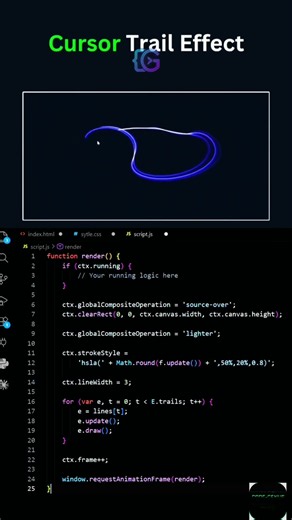 Smooth Neon Cursor Trail Effect Using HTML, CSS & JavaScript Canvas 🚀✨ | Code Genus
