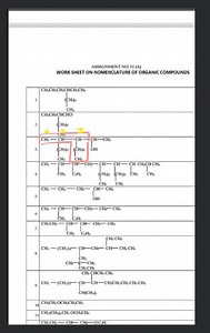 ASSIGNMENT NO. 11 (A) WORK SHEET ON NOMENCLATURE OF ORGANIC COM... | Filo