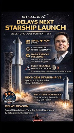 SpaceX Delays Next Starship Launch 🥲 ‪@SpaceX‬ #antarikshtoday #astronomy #spacex #nasa #space
