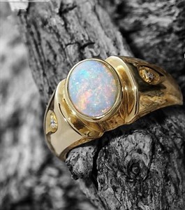 Natural Opal Mens Ring Vintage Style Opal Ring for Men: Handmade 14K Solid Gold Mens Ring Diamond Accent Ring Fire Opal Ring - Etsy