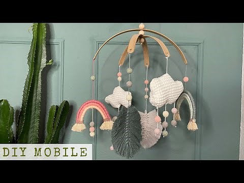 Mobile selber basteln - Makramee Regenbögen, Wölkchen und Makramee Blätter