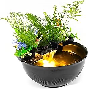 POPOSOAP Mini Water Garden Pond Kit with Waterfall & LED Lighting, Indoor Fish Pond with Pump & Filtration, Compact Outdoor Pond for Patio, Fish Tank, Indoor Garden Decor, or Office Water Feature