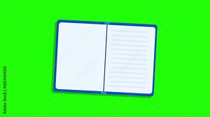 Book opening green screen. Animated turning book. Open book cartoon animation. Perfect for educational themed footage, presentations. Blank notebook, perfect for note-taking. flat 2d motion