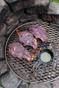 Red Wine & Herb Marinated Ribeyes grilled on the Breeo Outpost 🥩 🍷 🌿 🔥 . That is right, there is a new grill in town! My good friends Breeo have launched their most portable grill yet with the Outpost. I was able to secure it into the ground using just the anchor and the post. Grilled these ribeyes over the fire then basted them in a beef tallow, lemon and rosemary butter mixture. If it wasn’t for being stuck at home, I would be in the woods cooking over fire with the bad boy. Grab your gril