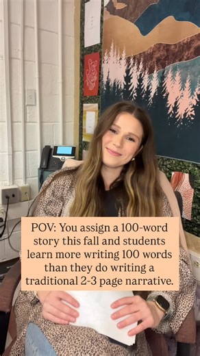 Abby Gross | English Teacher on Instagram: "If you haven’t tried assigning an 100-word short story/memoir during your narrative writing unit, you’re missing out! Students will learn and grow more as writers in 100 words than that 2-3 page narrative you’re used to assigning. The compact format of this assignment forces students to focus on skills that are often overlooked in longer pieces of writing: concise writing, precise word choice, sentence variety, sensory details, and more. With 100 words