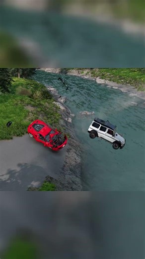Ferrari REAR-ENDS G-Wagon at the River Jump! 🏎️💥 BeamNG