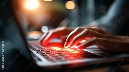 Hands typing on keyboard with red error warning overlay system failure notification cybersecurity threat alert malware detection interface critical technical issue hacking