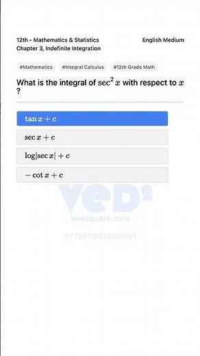 Integral of sec2x Explained 12th Math Indefinite Integration