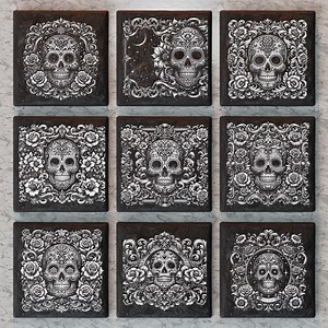 Sugar Skull Slate Coaster PNG, Mexican Slate Tiles Laser Engraving Design, Laser Etching Files - Etsy
