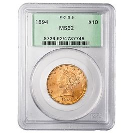 1894 PCGS MS-62 $10 Liberty Eagle Gold Coin - Old Green Holder