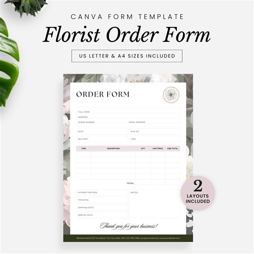 Order Form Canva Template - Green Floral Order Form for Florists, Small Businesses, and More - US Letter & A4 Included - BLOOM - Etsy