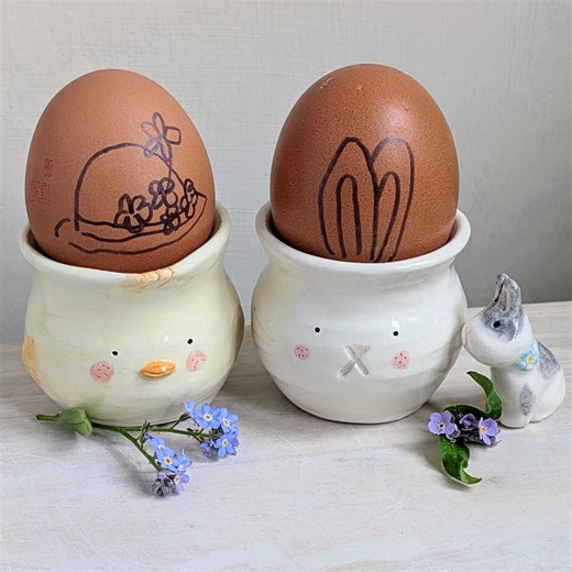 Handmade Ceramic Bunny or Chick Egg Cup: Handmade Pottery - Etsy