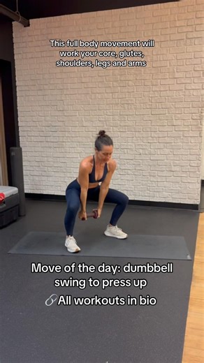This full body dumbbell movement (db swing with press up) will work your back, core, arms & legs