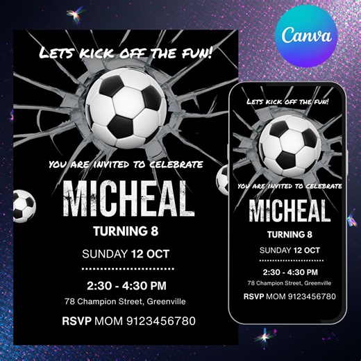 Soccer Birthday Invitation, Soccer Party Invite, Football Flyer, Kickoff Celebration Soccer, Football Party, DIY Text, Instant Download - Etsy