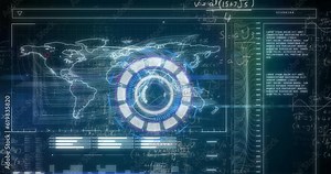 Animation of arc reactor over loading bars and map against mathematical equations