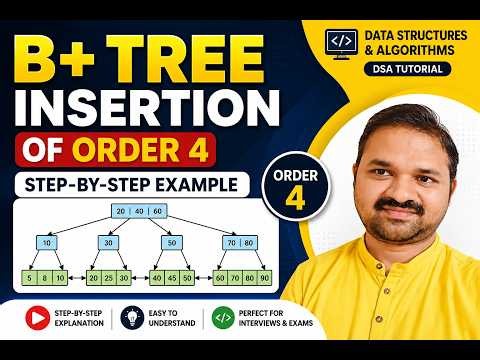 B+ Tree Insertion of Order 4 | Step-by-Step Example | Data Structures & Algorithms | DSA Tutorial