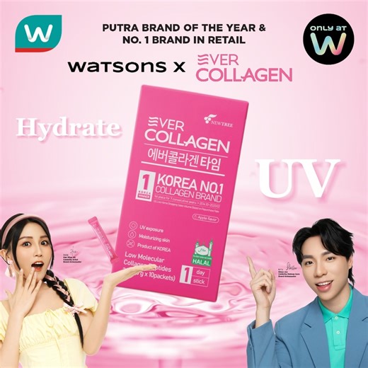 [ONLY AT WATSONS | EVER COLLAGEN] ✨ Introducing 3 NEW additions to Ever Collagen — Korea’s No.1 Dual Function Collagen! 🇰🇷💖 All powered by the signature UV Protection formula ☀️ — because beauty isn’t just skin-deep, it starts from within. 💚 Grab yours now at #WatsonsMalaysia STORES & ONLINE! 🛍 💇‍♀️ Hair – for stronger, healthier locks 💪 Fit – your slimming support, redefined 🌟 Wite – brighten & glow from within 💰 Redeem RM3 in-store voucher in W Rewards*! 👉🏻 https://bit.ly/RedeemYour
