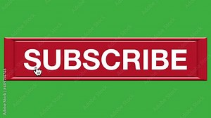 Subscribe button. Animation of a mouse cursor hitting subscribing button on green screen