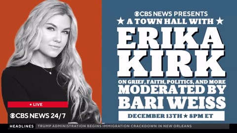Erika Kirk, Charlie Kirk's widow, joining Bari Weiss for CBS News town hall