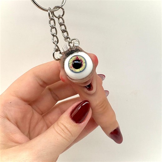 Polymer Clay Finger Keychain – Handmade Eyeball Charm – Surreal Creepy Cute Art Keyring - Etsy
