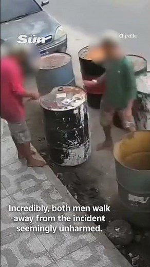 Two youths blow themselves up after clicking lighter over oil drum sending them flying into the air