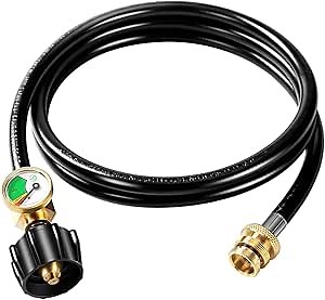 Propane Tank Adapter Hose with Propane Tank Gauge 6 Feet QCC1/Type1 Tank Connect to 1lb to 20lb Tank for Propane Heater, Grill, Camping Stove to a Refillable Bulk Propane Cylinder.