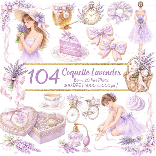 Coquette Lavender Watercolor Clipart Bundle, Romantic Bows Florals (digital Download) - Etsy