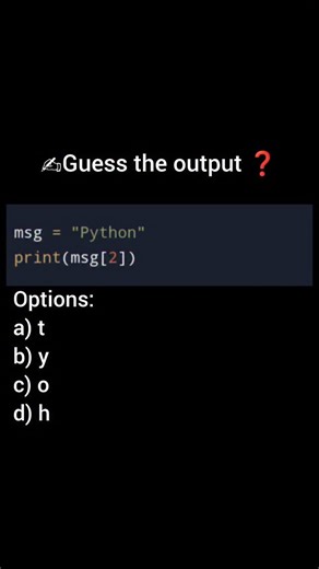 Daily python tips on Instagram: "Comment your answer 👉 ♥️Like 📌Save ⏩ Share it with your friends 🚀 Follow @pythoneducator #python #pythondaily #pythonforbegginers #pythontips #pythonforbegginers #pythontips #pythoncode #pythonprogramm #pythonsnippet #viral #viralreels #instagrowth #instagramalgorithum#explorepage#explorereel"
